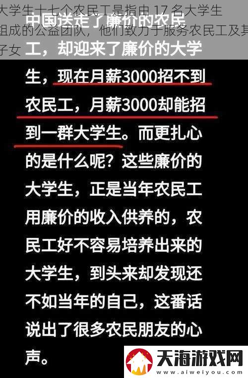 大学生十七个农民工是指由-17-名大学生组成的公益团队-他们致力于服务农民工及其子女