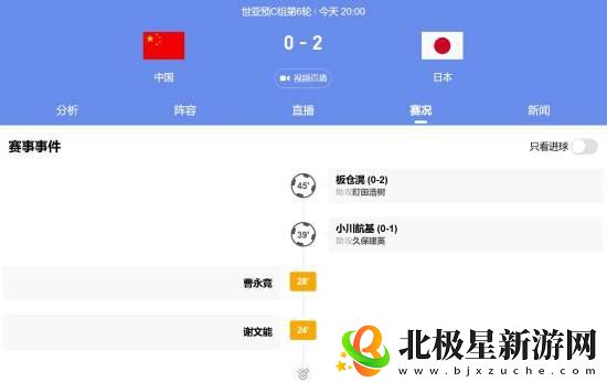 国足vs日本上半场结束！暂时0比2落后